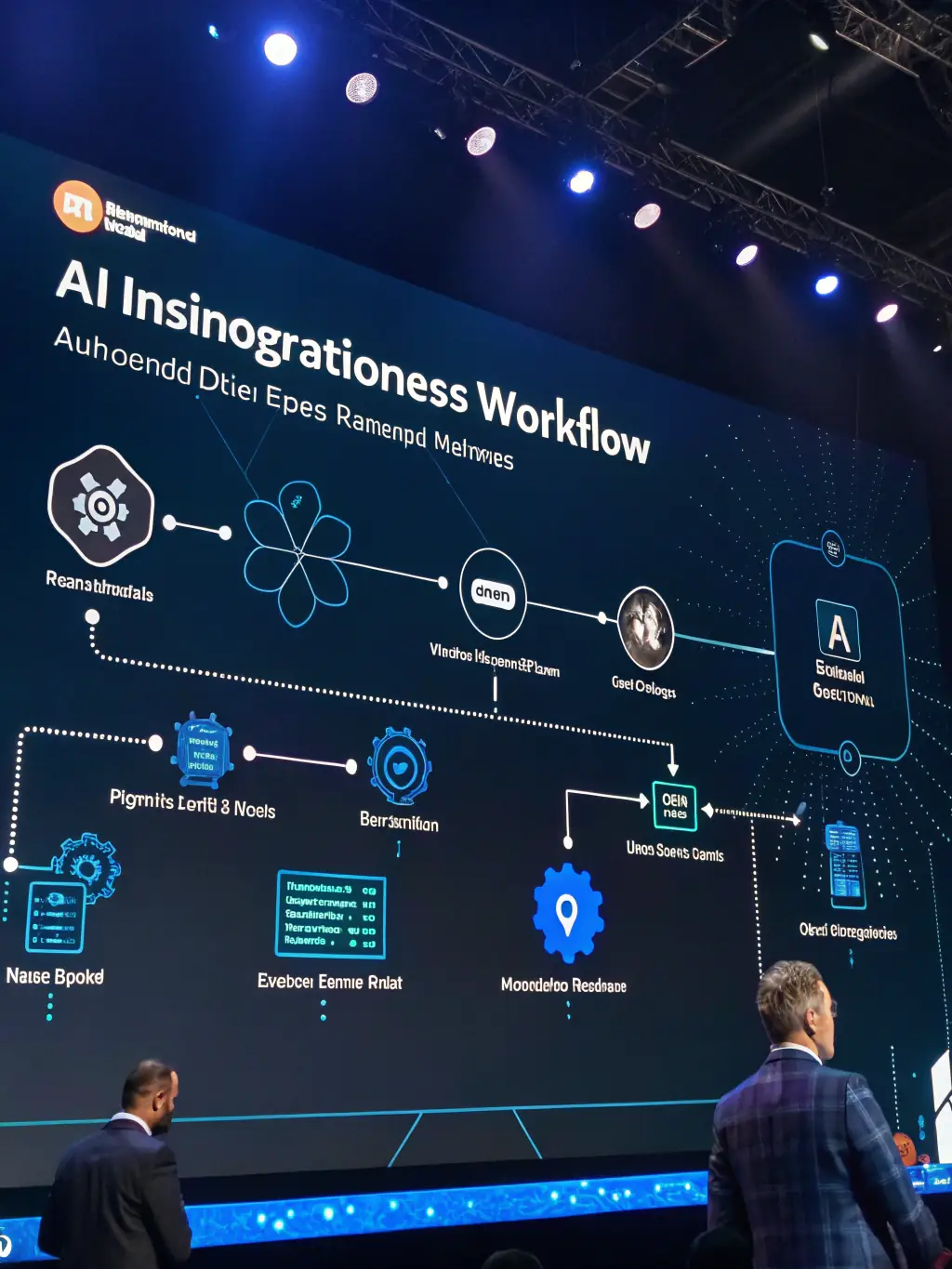 A digital illustration depicting a streamlined workflow process with AI modules connecting various business operations, such as CRM, task management, and data analysis, all flowing smoothly.