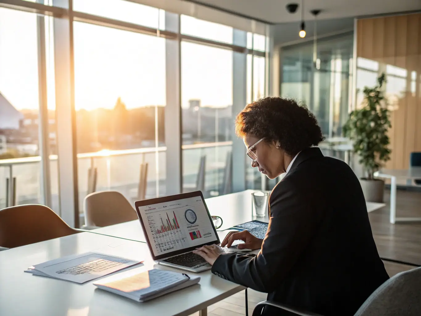 An entrepreneur reviewing AI-generated reports and insights to make informed business decisions.